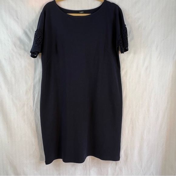 Talbots Navy Blue Cotton Knit Lace Flutter Short Sleeves Dress Plus Size XL P - Picture 6 of 8